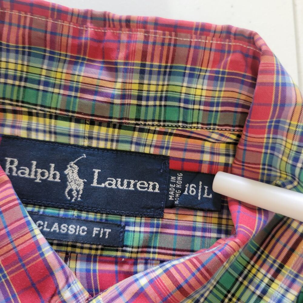 Ralph Lauren Button Down Shirt Mens L Red Plaid Long Sleeve Preppy Logo Pony - Picture 10 of 16